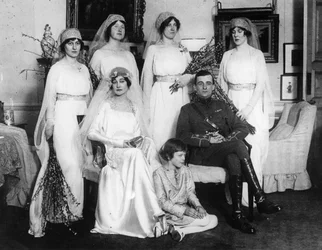 Bride and Bridegroom with Bridesmaids and Train Bearers